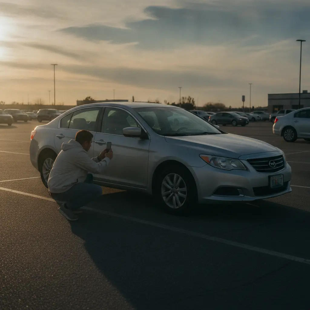 Personne photographiant une voiture d'occasion pour une annonce en ligne en Belgique