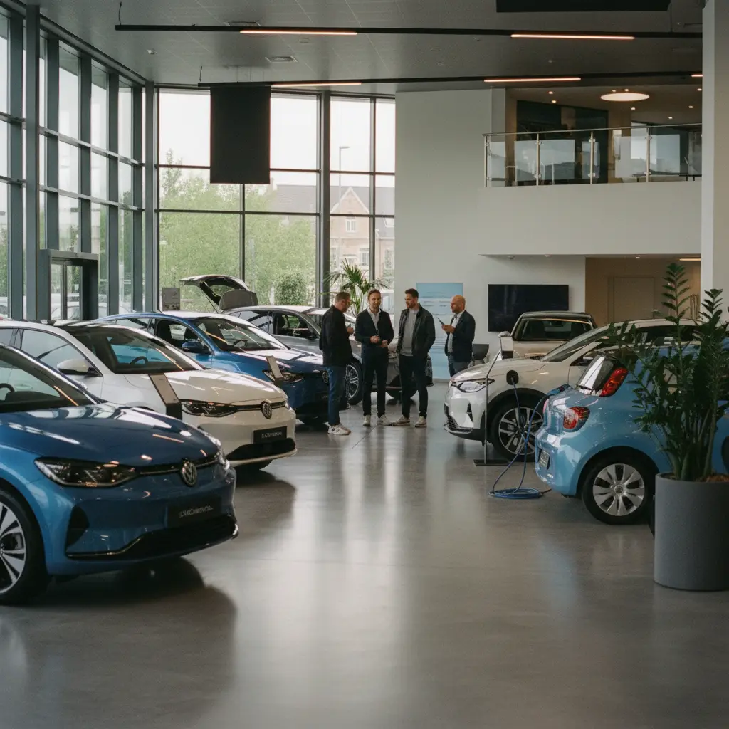 Tesla electric vehicle on a Belgian street with EU license plate